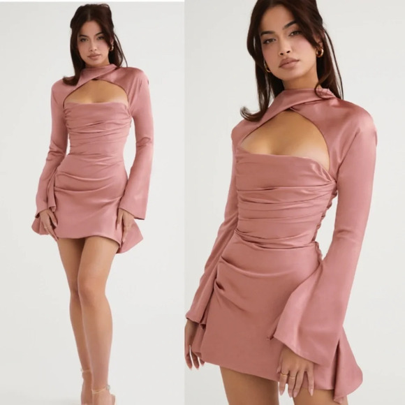 HOUSE OF CB Toira Satin Corset Mini dress in Rose pink size small NWOT - Picture 1 of 17